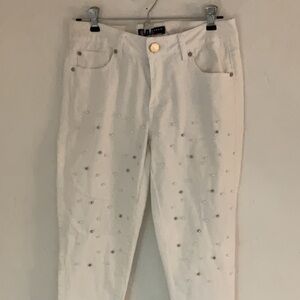 Boom Boom Jeans Cotton Jeans w/Pearls, Size 9, White/Silver